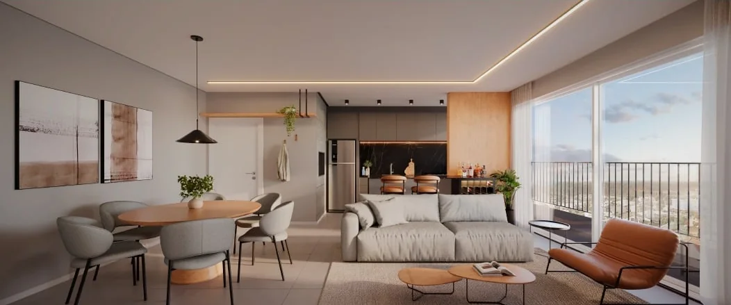 Estar e jantar de um apartamento do Residencial Lumina